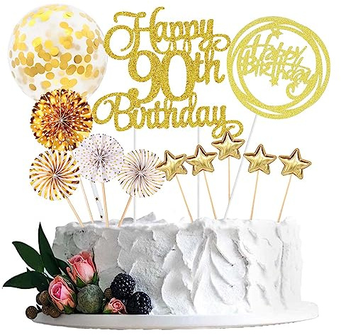 Jxuzh Lot de 90 Décorations de Gâteau pour 90 Ans - Noir - Happy Birthday 90 - Pour Femme