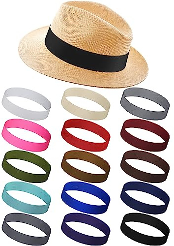 Liitrsh Lot de 15 bandes de chapeau extensibles en ruban Panama pour chapeau de cowboy occidental pour femmes et hommes, Couleurs foncées, approx. 23.62 inches/ 60 cm