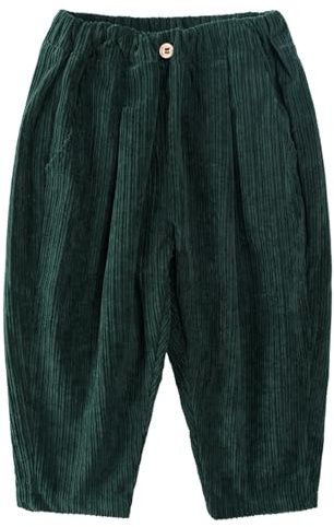 Volunboy Boys' Corduroy Pant Elastic Waist Trousers Vintage Cargo Loose Casual Solid Color Sweatpants with 3 Pockets(Green,2-3 Years,Tag Size 90)