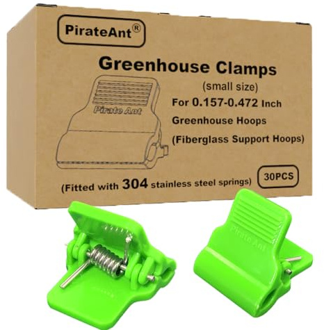 PirateAnt Greenhouse Clamps for 0.157-0.472inch Greenhouse Hoops(Fiberglass Support Hoops),Plant Support.for Fixing Plant Cover,Plastic Sheeting,Film Row Cover,Garden net.（30pcs)