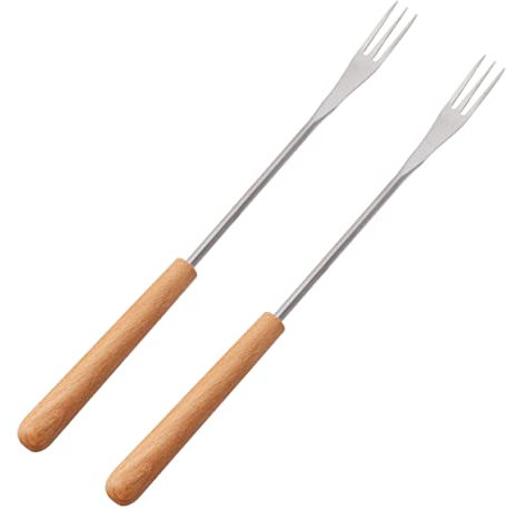 FELTECHELECTR 6stücke Holzgriff Edelstahl Fonduegabeln Dessertgabeln Aus Edelstahl Mit Holzgriff Für Käsefondue Obst Und Mehr