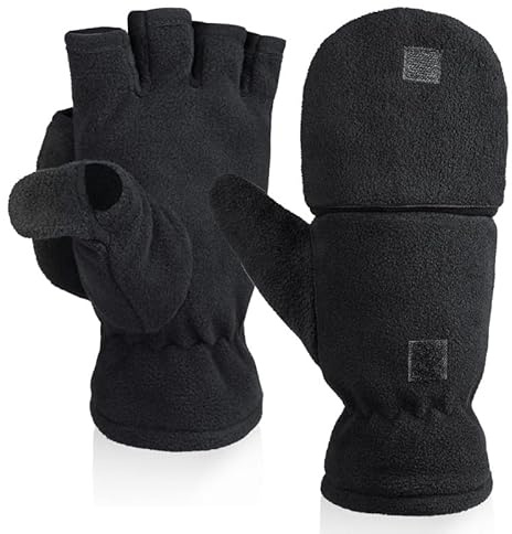 MYAYD Halbfinger Flip mit Touch Screen Winterhandschuhe,1 Paar Warme Handschuhe, Fingerlose Polar Fleece Handschuhe Fäustlinge, Winddichte Handschuhe für Radfahren Fahren Camping Wandern Angeln