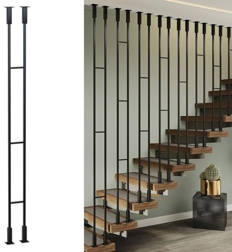 CHZDPP Ringhiera per Scale Balaustre Metalliche con Montaggio Laterale e Viti, Balaustre Personalizzabili per Scale, Colonne balaustre per abitazioni, Loft, Ville e uffici(Black (1 pc),165cm/65in)