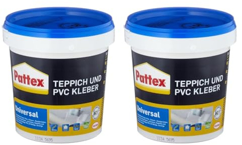 Pattex Teppich & PVC Kleber Universal, Eimer, 2x 1kg | Dispersionskleber für textile & PVC-Bodenbeläge – starke Haftung & einfache Verarbeitung