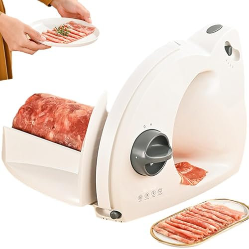 Cortadora de Carne congelada, rebanadora eléctrica de Carne, Cuchilla de Acero Inoxidable, 3 Niveles de Grosor Ajustable, diseño Plegable y Almacenamiento para restaurantes y carnicerías.