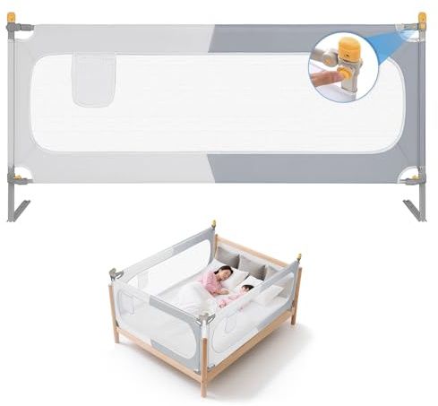 OUUTMEE 1 Stück 120cm Bettschutzgitter Bett Rausfallschutz Kinder Klappbar Rausfallschutz 30 Fach Höhenverstellbar Bettgitter,Grau-Weißes Farbblockmuster