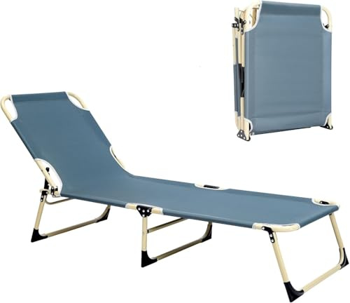 LN COZY CORNER Folding Sun Bed for Garden & Camping - 4-Position Adjustable Sun Lounger, Heavy Duty Iron Frame & Oxford Fabric, Supports 136kg, Compact Foldable Design for Outdoor Relaxation