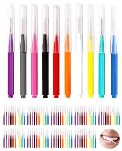 Donvuka 100 Stück Interdentalbürsten, Wiederverwendbar Zahnzwischenraumbürsten für Zwischenräume Zahnspangen Mundreinigung (10 Farben)