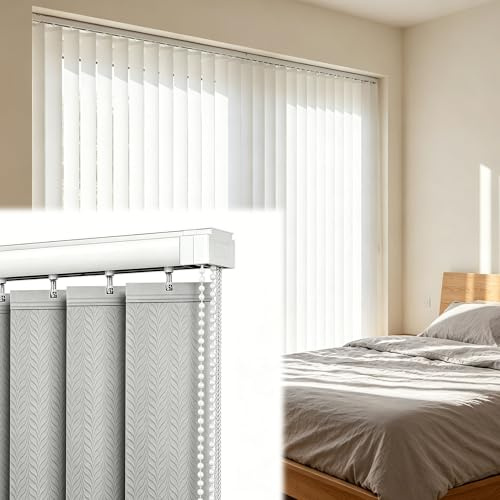 Generisch Innen Lamellenvorhang aus Stoff 60 80 100 120 140 180 220 260 cm, Anpassbares Komplettset Vertikaljalousie, Sichtschutz Verdunkelungslamellen für Haus Wohnung Terrasse(Grau)