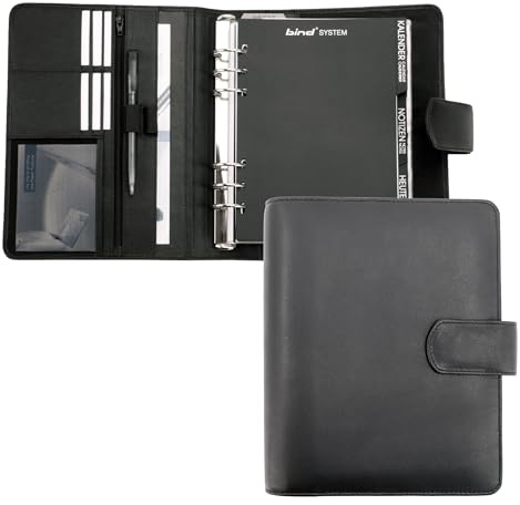 bind Systemplaner A5 inkl. Kalender 1 Woche = 2 Seiten Terminplaner, Managerplaner,Systemplaner, Nappaleder, schwarz T 5