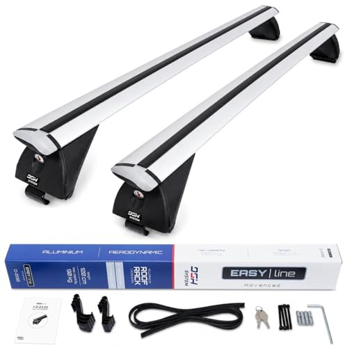 DGH SYSTEM Kompletter Aluminium-Dachträger Relingträger Easy Line Advanced 120 cm kompatibel mit Hyundai Kona SUV 2017- mit geschlossener Dachreling, abschließbar, Nutzlast 90 kg