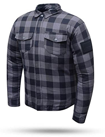 Degend Kevler - Motorcykelkläder | Motorcykelskjorta - rutig jacka för män, Färg: grå, M