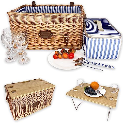 Les Jardins de la Comtesse - Panier Pique-Nique en Osier Saint-Malo - Table Intégrée - 4 Personnes