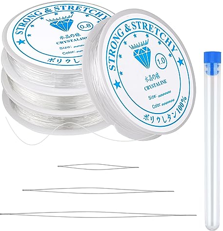 Gummiband für Armbänder 41m, 4 Spule Elastisch Nylonschnur, 0.4mm 0.6mm 0.8mm 1.0mm Transparent Schmuckfaden Nylonfaden für Perlenschmuck Basteln