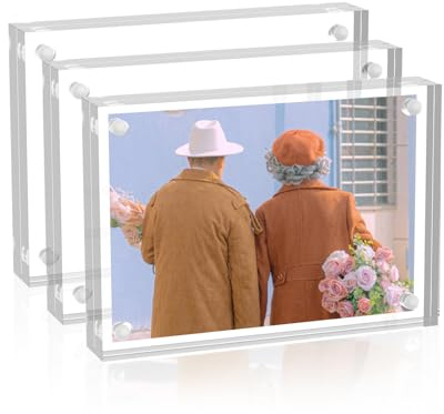 Sezanrpt Acryl Bilderrahmen 9x13cm Pack von 3, Doppelseitige Magnete Bilderrahmen für 9x10cm, 9x13cm, 8x10cm Foto, 10MM+10MM Stärke