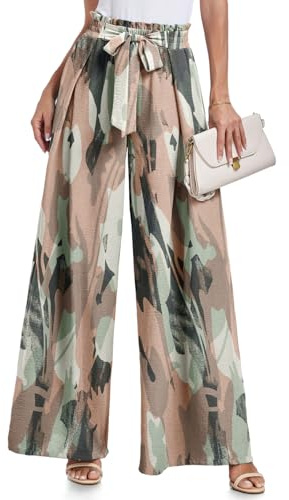 Women's Wide Leg Pants with Pockets High Waist Camouflage Knot Loose Casual Trousers Business Work Casual Pants