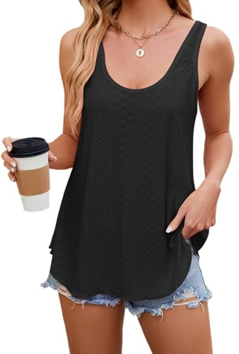 iChunhua Casual Scoop Neck Vest Tops Women UK Flowy Plain Ladies Tank Top Size 14 Black L