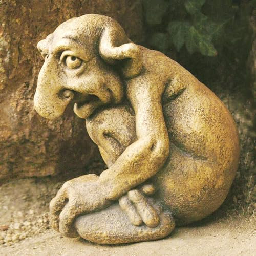 Statua di gargoyle in pietra, scultura da giardino che abbraccia le ginocchia, statue gotiche di guardiani che fanno capolino da giardino all'aperto squisite statue in pietra decorative ornamenti (14