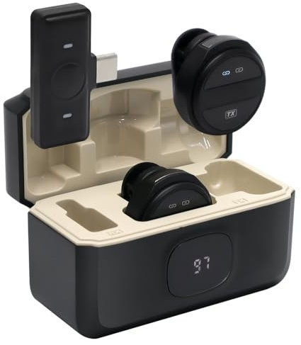 GOIYZTTR Microfoni Wireless Lavalier(2TX+1RX) Mini Microfono con Cancellazione Intelligente del Rumore Plug-and-Play Compatibile con Android e iPhone Adatto per Videoconferenze, Interviste, YouTube