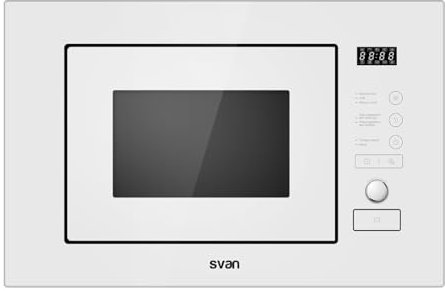 Svan Microondas 20 Litros Integrable con Grill Blanco SMWI2800DGB. 800W, Grill 1000W, 8 Programas, Modo Descongelación, Revestimiento Interior, Fácil Limpieza, Temporizador 95min.