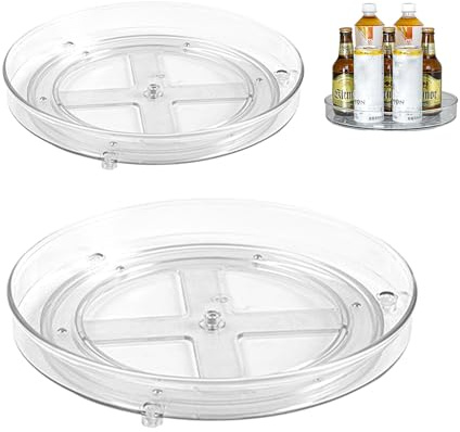 2 Stück Drehteller Organizer - 360° Drehbarer Kühlschrank Organizer, 27 cm+ 23 cm Küchen Kühlschrank Organizer, Kühlschrank Drehplatte Gewürzhalter, Dreh Organizer für Dresser, Speisekammer, Schrank