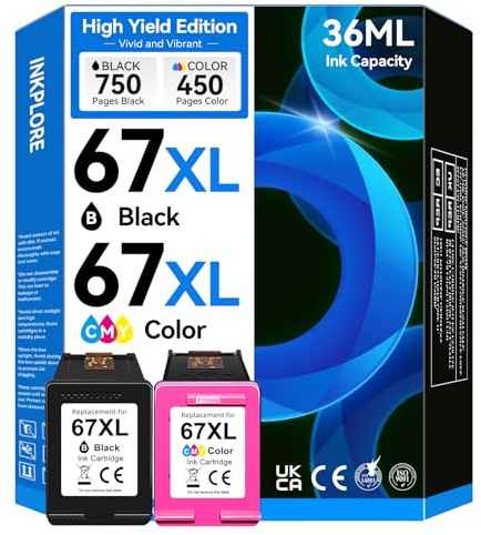 67XL Ink Cartridges Black Color Combo Pack, Compatible for HP Ink 67, Compatible for DeskJet 2855e 2755e 2700 2700e 2800e 4155e 4255e 2734e 4100 2827e 4100e 4227e Envy 6055e 6000 6400 6455e Printer