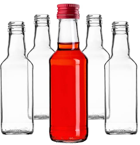 KADAX Set di 100 Bottiglie in Vetro 200ml con Tappo a Vite Rosso – Bottiglie vuote da riempire per liquore, Grappa, Olio e aceto, conservazione Alimentare