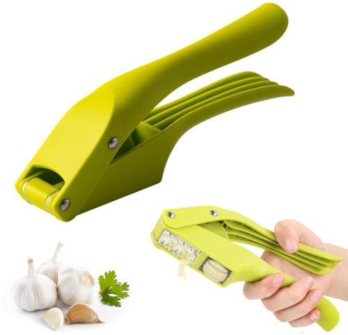 Prensa de ajos de acero inoxidable, picadora y cortadora de ajos 2 en 1, con mango ergonómico, manejable, fácil de limpiar, carcasa de PVC Ligera