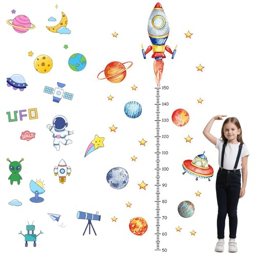 Messlatte für Kinder Wandtattoo, 50-150cm Höhe Diagramm Wandtattoo | Self-Adhesive Children's Room Wallcovering Rakete Wandtattoo, Kosmische Rakete Design für Kinderzimmer Dekoration