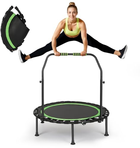 Fitness Indoor Trampolin klappbar ohne Installation | Ø101cm,Mini Trampoline | Tragfähigkeit 150 KG | Stabiler und leiser für Erwachsene (Grün)