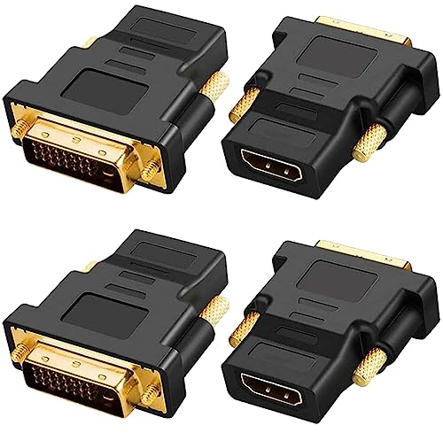 HAAMNING7 Guldpläterad HDMI till DVI-adapter, dubbelriktad DVI hane (24 + 1) till HDMI-hona omvandlare adapter för projektor, HDTV, PC, TV (set om 4)