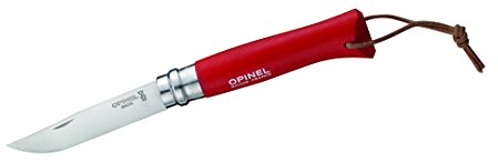 Opinel Taschenmesser Nr. 8 mit Lederriemen, Rot, 001705