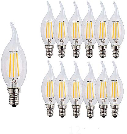 ougeer 12 Stück E14 Filament LED Kerze E14 4 W, 400lm, AC 220-240 V Warmweiß 2700 K, Flame Tip Candle Lampe C35 LED Kerze Edison Halogen-Leuchtmittel 40 W ersetzt