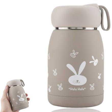 Taza de vacío, 320ml Mini aislado Botella de café portátil de acero inoxidable Taza lindo conejo Patrón de vacío Taza Botella de agua para el hogar de viaje