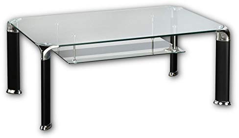 Stella Trading ALBERTO Couchtisch Glas mit schwarzem Metallgestell - geräumiger Glastisch mit Ablage für Ihren Wohnbereich - 100 x 42 x 60 cm (B/H/T)