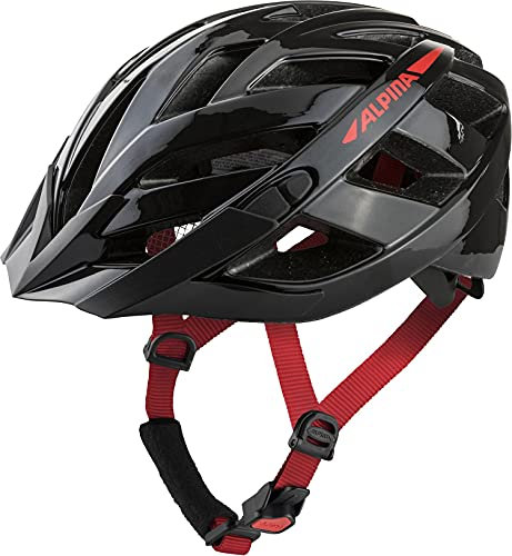ALPINA PANOMA - Reflektierender & Optimal Belüfteter Fahrradhelm Mit Fliegennetz & Nachrüstbarem LED Für Erwachsene, Black-red Gloss, M (56-59 cm)