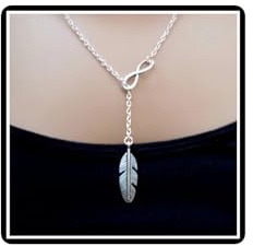 Dishowme Plume Infini Pendentif Collier Chanceux 8 Feuilles Lariat Y-Forme Collier Chaîne Bijoux pour Femmes Filles Ados (Argent)