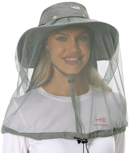 Bassdash UPF 50+ Moskito Sonnenhut mit verstecktem Kopfnetz und Nackenschutz für Herren Damen Angeln Wandern Camping