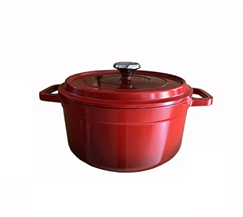 Lightweight Cast Aluminum Dutch Oven 4.5 Liter Large Casserole Dish with Lid and Double Handle Heat Resistant, Nonstick Stock Pot for Soup Noodles Casseroles (Red)