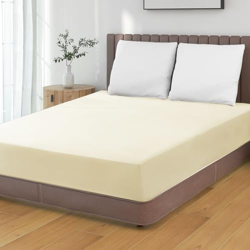 HENGWEI Spannbettlaken 180x200cm Mikrofaser, Spannbetttuch bis 30cm Matratzenhöhe Weiche Matratzenauflage, mit Elastischem Boxspring, für Boxspringbett & Wasserbett, Beige