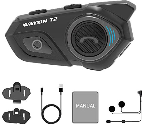 YANGZY Motorcycle Helmet Bluetooth Headset, Motorcycle Helmet Intercoms 2-Way 30M BT Headset Noise Reduction Headphone IP67 Waterproof Support Hands-Free Calls Auto-Answer(Boom Microphone)