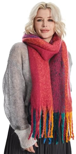 DiaryLook Plaid Warm Blanket Scarf for Winter, Long Ladies Scarves Check Soft, Wool Tartan Shawl Wraps for Women