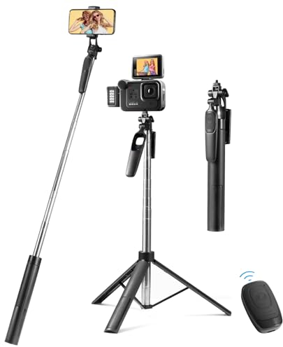 Vinabo Bastone Selfie Bluetooth 3 in 1, Treppiede Smartphone, 160 cm Asta Selfie Retrattile Stabilizzatore Smartphone con Telecomando Rimovibile e Rotazione di 360 gradi per iPhone, Galaxy, Huawei