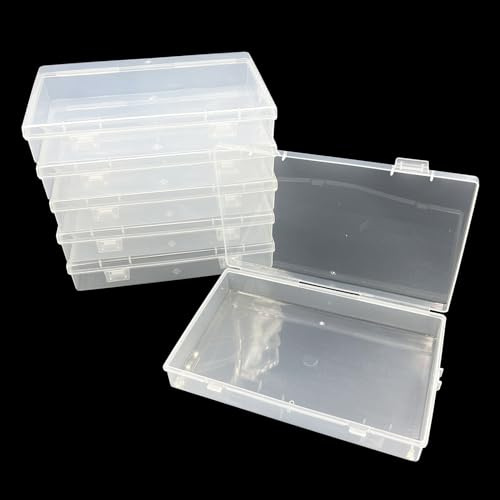DUGYIRS 6 Stück Aufbewahrungsbox Plastik Transparent mit Deckel zum Klappen,Rechteckiger Kunststoff Aufbewahrung Behälter Box für Perlen und Schmuck (18.2cm x 11.6cm x 3.2cm)