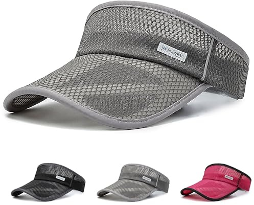 Ivedin | Solskyddsmössa för män och kvinnor | Mycket robust härdat brett visir | Mesh ihålig brätte för maximal ventilation | Elastisk passform med klämstängning, Grå, one size