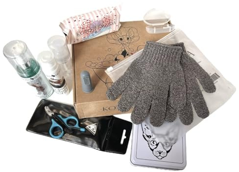 Ultimatives Set für neue Sphynx-Kätzchen-Besitzer: umfassendes Pflegeset für Ihren nackten Begleiter (Shampoo, Feuchttücher, Badehandschuhe, Nagelknipser, Duschhauben, Fingerzahnbürste)