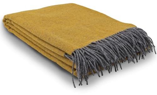 GLAESER Wohndecke Fair de Luxe | Sofadecke/Couchdecke | Kuschelige Tagesdecke | Flauschig & Kuschlig (Neuseelandwolle, Mel Wild Dove-Misted Yellow)