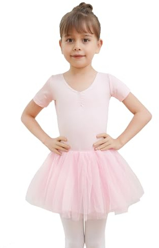 Dmwhsy Robe tutu de ballet pour fille Robes de ballet Justaucorps à manches courtes Vêtements de danse en coton avec jupe en mousseline