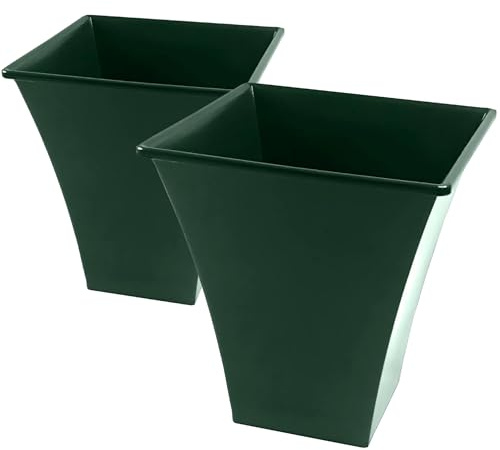 KetoBarrow Large Milano Tall Planter Square Plastic Garden Flower Plant Pot Gloss Finish - Green Metallic