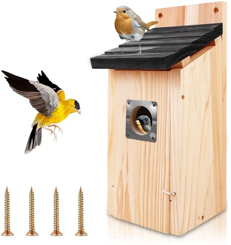 Behogan Hängender Nistkasten: 4.92 * 4.92 * 11.81inch Blaumeisen Nistkasten in Holzoptik mit Vogelhaus Nisthaus, Brutraum für Gartenvögel mit Aufhängeöse für Bäume & Gärten